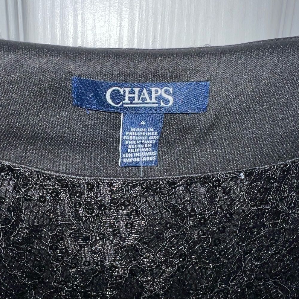 Chaps Semi Formal Black Lace and Sequin Midi dress size 4- New with tags - Picture 9 of 13